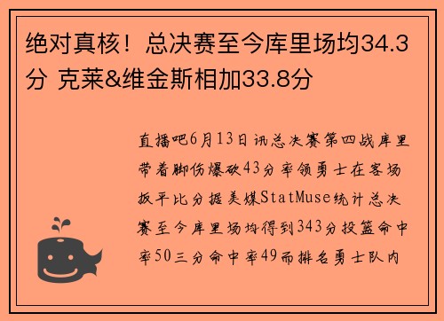 绝对真核！总决赛至今库里场均34.3分 克莱&维金斯相加33.8分